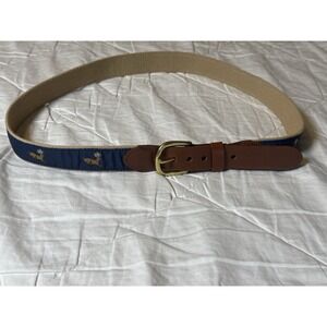 Leather Man LTD 38" Canvas Leather Belt Reindeer Print Brass‎ Buckle Preppy USA